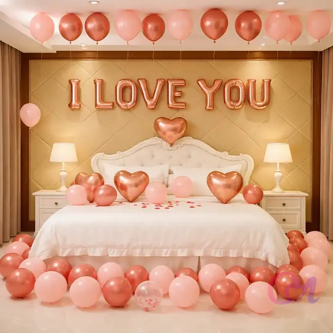 Romantic Anniversary Bedroom Balloon Decor