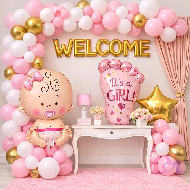 Welcome Baby Girl Balloon Decoration
