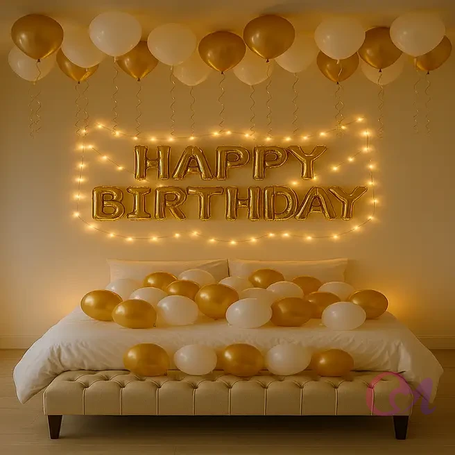 Warm Glow Birthday Celebration Balloon Decor