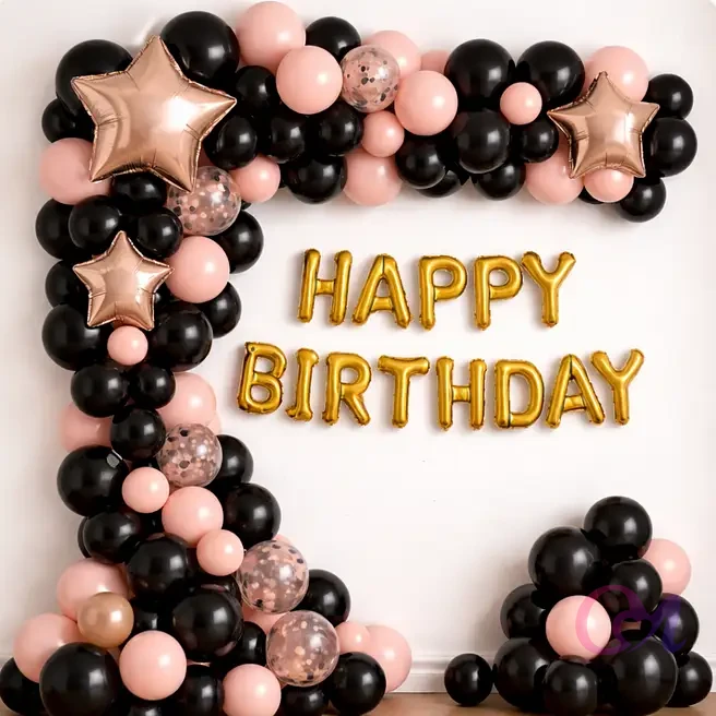 Elegant Black N Peach Birthday Balloon Decor