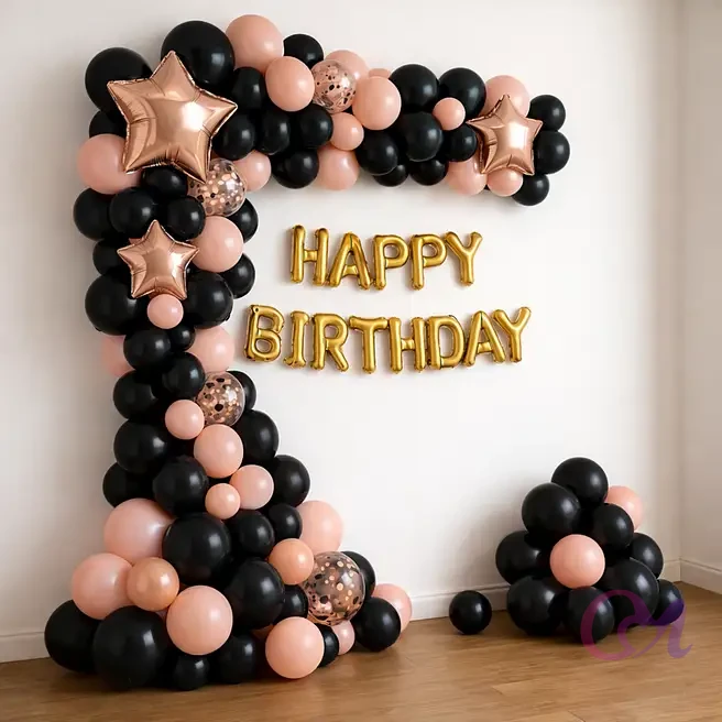 Elegant Black N Peach Birthday Balloon Decor image 3