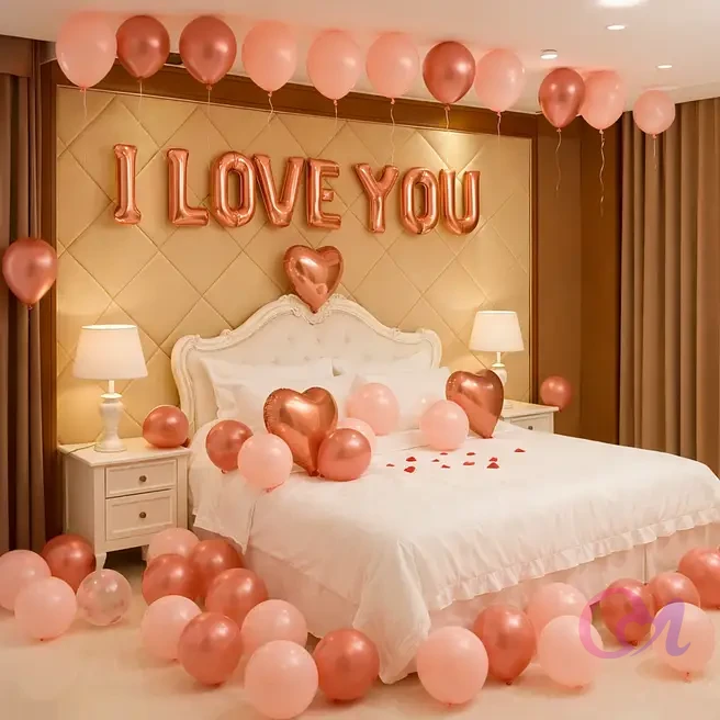 Romantic Anniversary Bedroom Balloon Decor image 2
