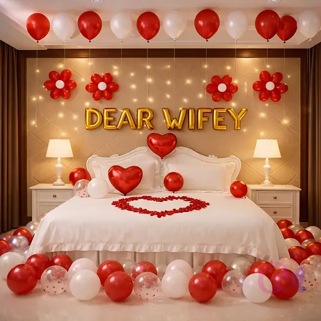 Red & White Romantic Balloon Setup image 2