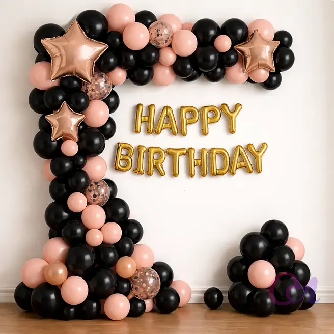Elegant Black N Peach Birthday Balloon Decor image 2