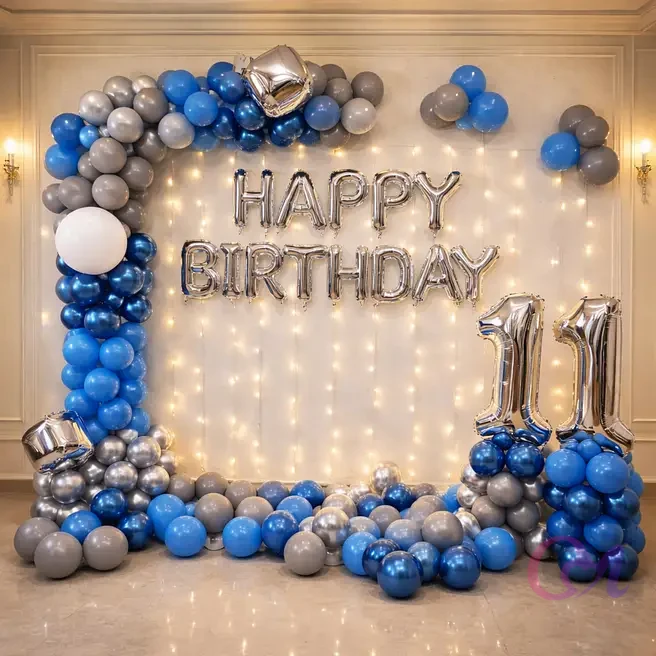 Blue & Silver Birthday Balloon Decoration image 2