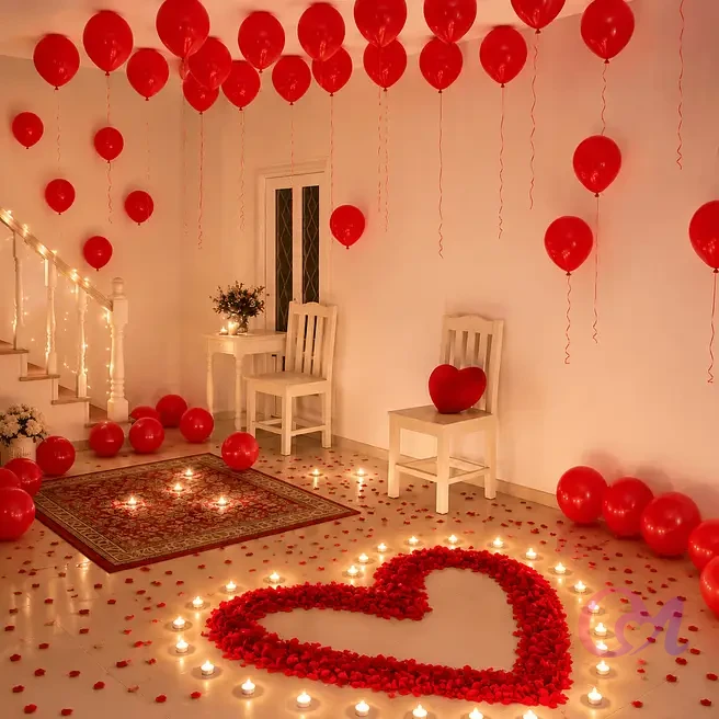 Romantic Rose petals and Candles Decorations